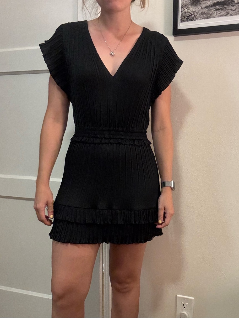 Rebecca Minkoff Cotton Linen Black Pleated Mini Dress like new